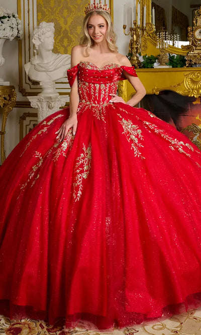 Elizabeth K GL3631 - Basque Waist Sparkle Ballgown with Bow Quinceanera Dresses