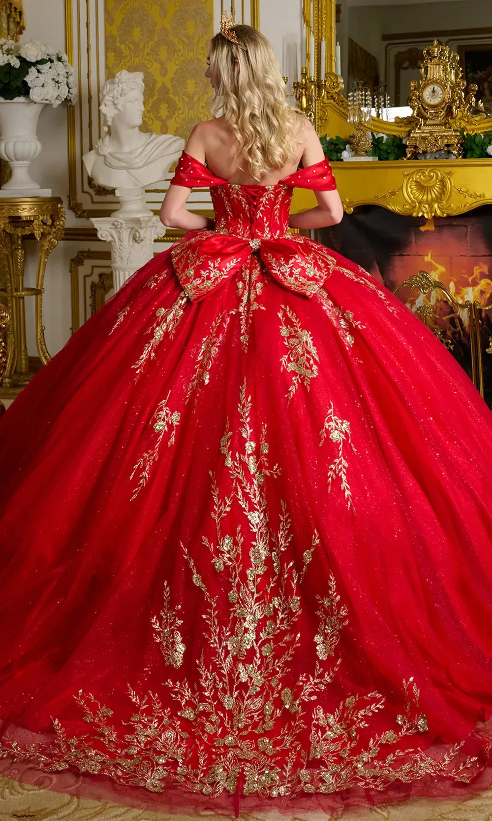 Elizabeth K GL3631 - Basque Waist Sparkle Ballgown with Bow Quinceanera Dresses