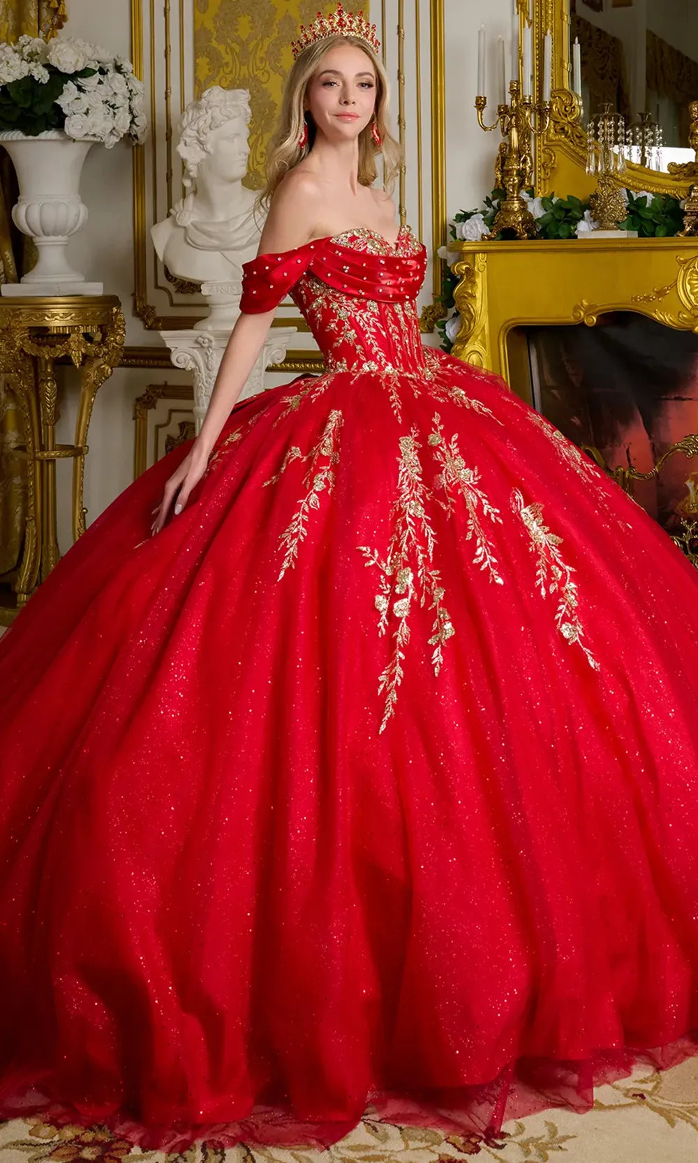 red basque dress Red Basque Waist Prom Dress with Geometric Beadwork Rosymae