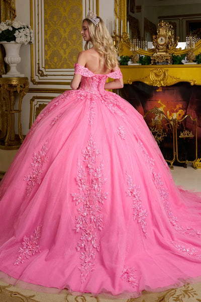 Elizabeth K GL3635 - Flower Appliqued Sheer Corset Ballgown Quinceanera Dresses