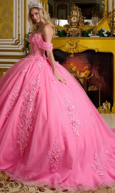 Elizabeth K GL3635 - Flower Appliqued Sheer Corset Ballgown Quinceanera Dresses