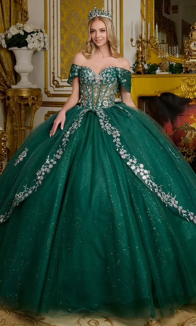 Elizabeth K GL3636 - Floral Embellished Illusion Corset Ballgown Quinceanera Dresses