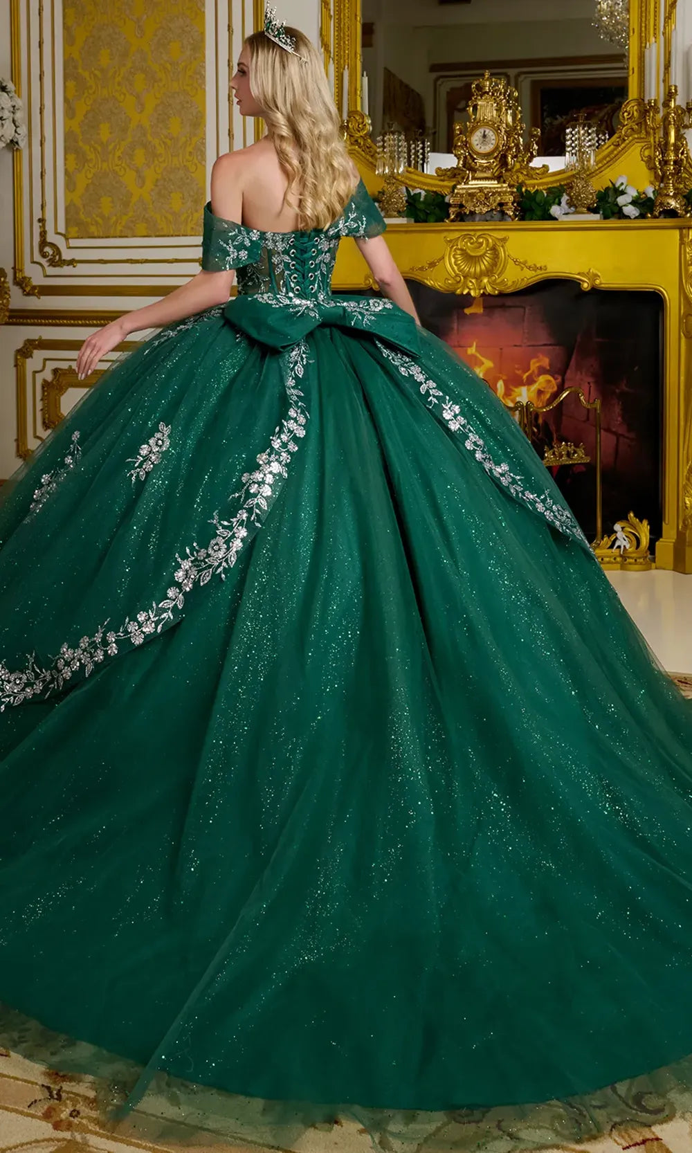 Elizabeth K GL3636 - Floral Embellished Illusion Corset Ballgown Quinceanera Dresses