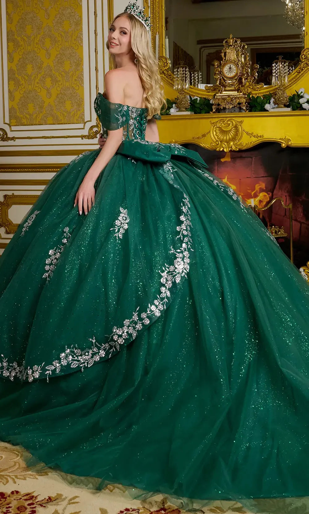 Elizabeth K GL3636 - Floral Embellished Illusion Corset Ballgown Quinceanera Dresses