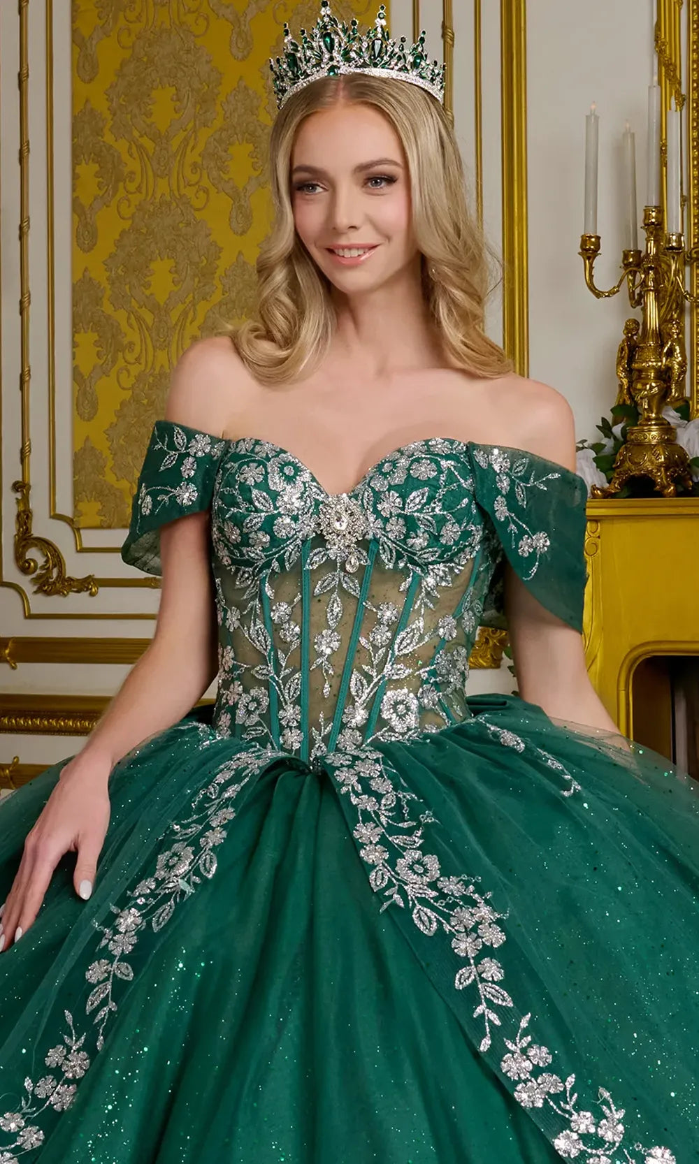 Elizabeth K GL3636 - Floral Embellished Illusion Corset Ballgown Quinceanera Dresses