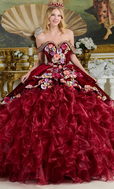 Elizabeth K GL3638 - Beaded Trim Off Shoulder Ballgown with Ruffles Quinceanera Dresses