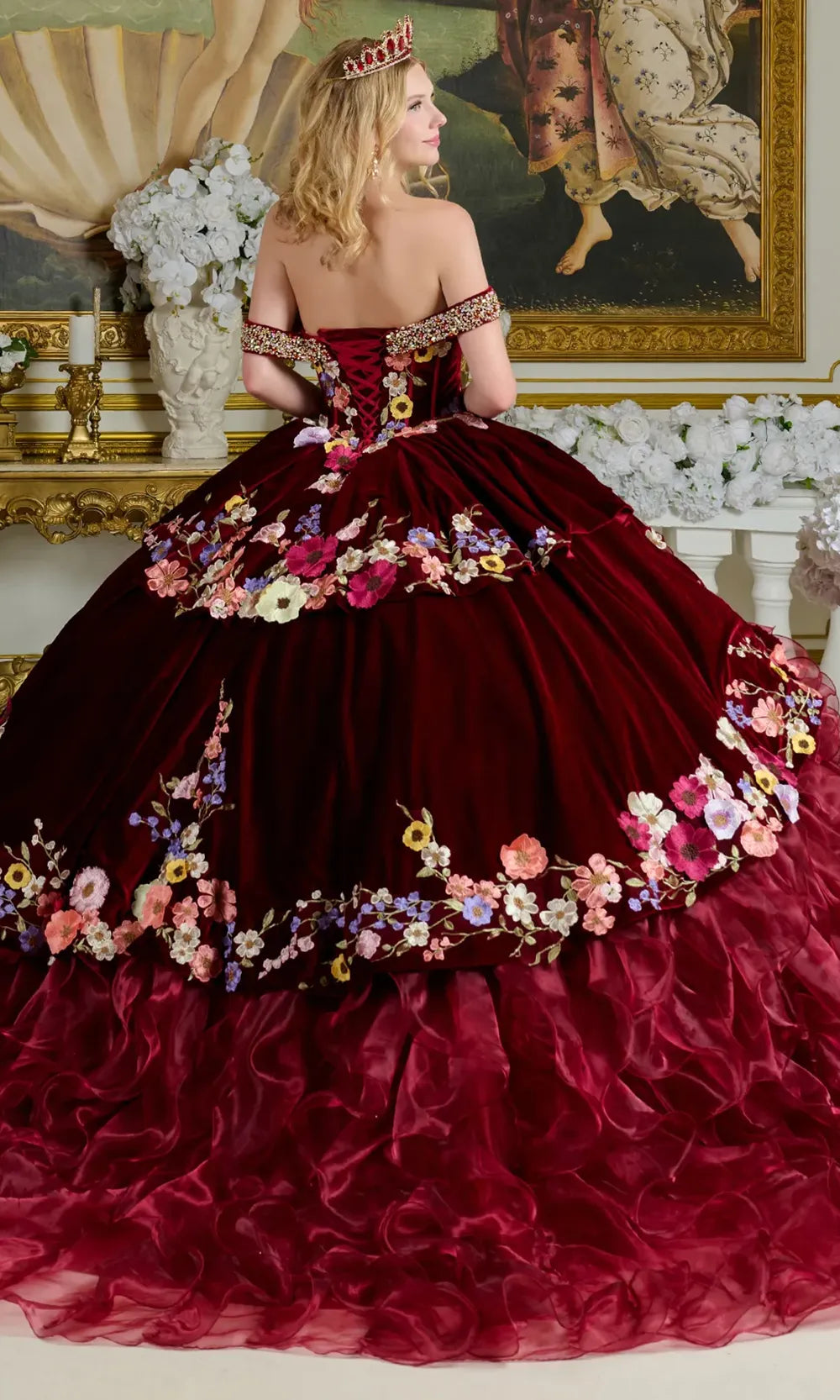 Elizabeth K GL3638 - Beaded Trim Off Shoulder Ballgown with Ruffles Quinceanera Dresses