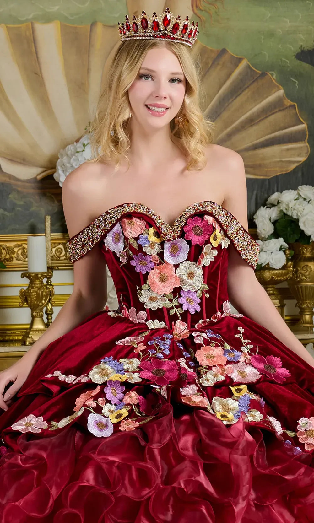 Elizabeth K GL3638 - Beaded Trim Off Shoulder Ballgown with Ruffles Quinceanera Dresses