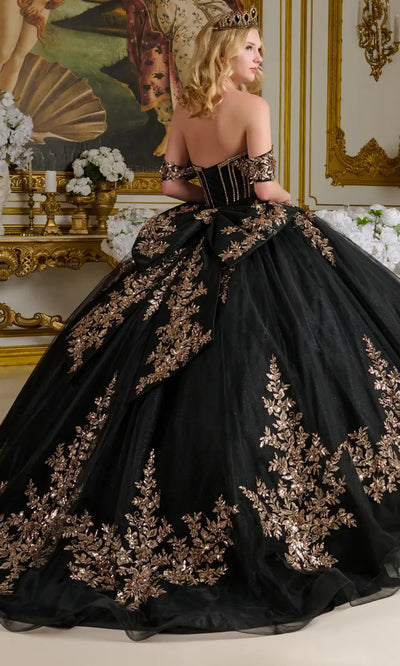 Elizabeth K GL3640 - Floral Applique Lace-Up Back Quinceanera Gown Quinceanera Dresses