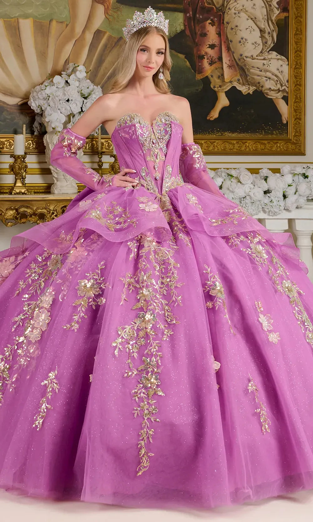 Elizabeth K GL3647 - Strapless Beaded Applique Quinceanera Gown Quinceanera Dresses