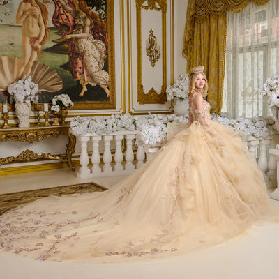 Elizabeth K GL3648 - V-Neck Tulle Ballgown with Butterfly Accent Quinceanera Dresses