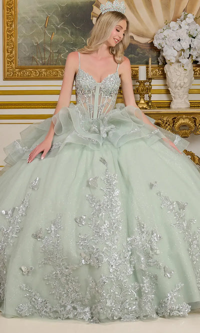 Elizabeth K GL3649 - Sparkling Quince Gown with Ruffled Overlay Quinceanera Dresses