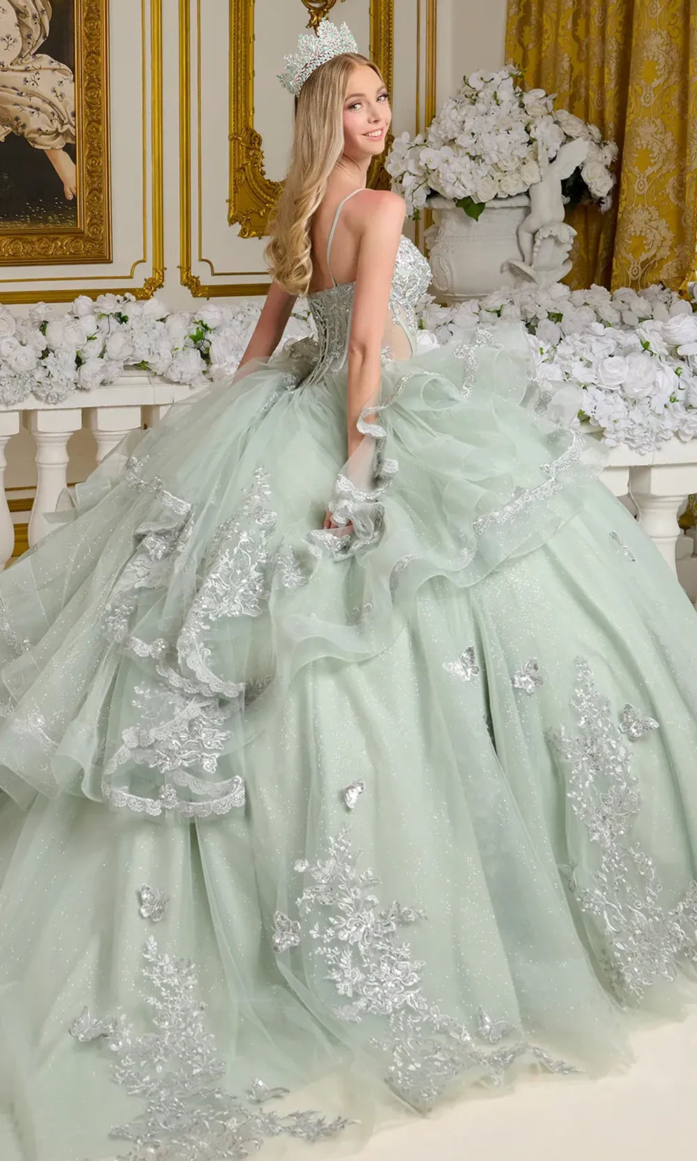 Elizabeth K GL3649 - Sparkling Quince Gown with Ruffled Overlay Quinceanera Dresses