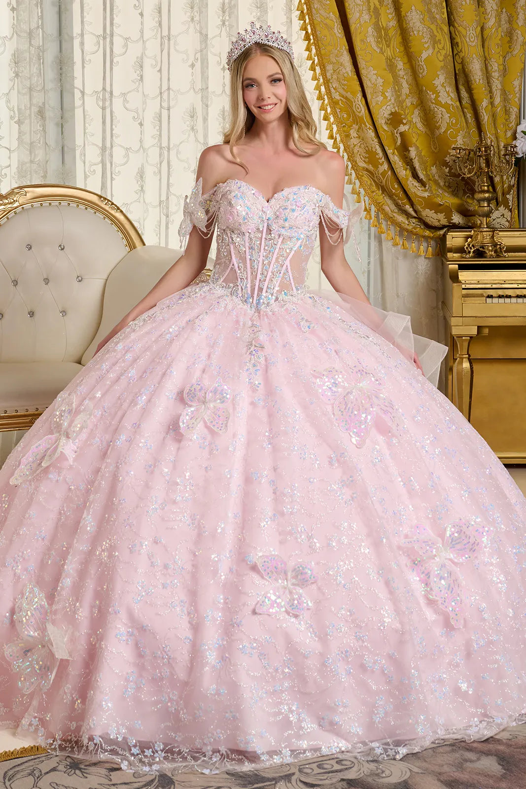 Elizabeth K GL3651 - 3D Butterfly Sweetheart Tulle Gown Quinceanera Dresses