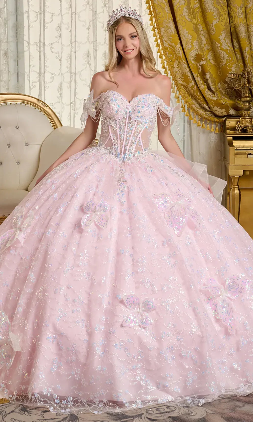 Elizabeth K GL3651 - 3D Butterfly Sweetheart Tulle Gown Quinceanera Dresses
