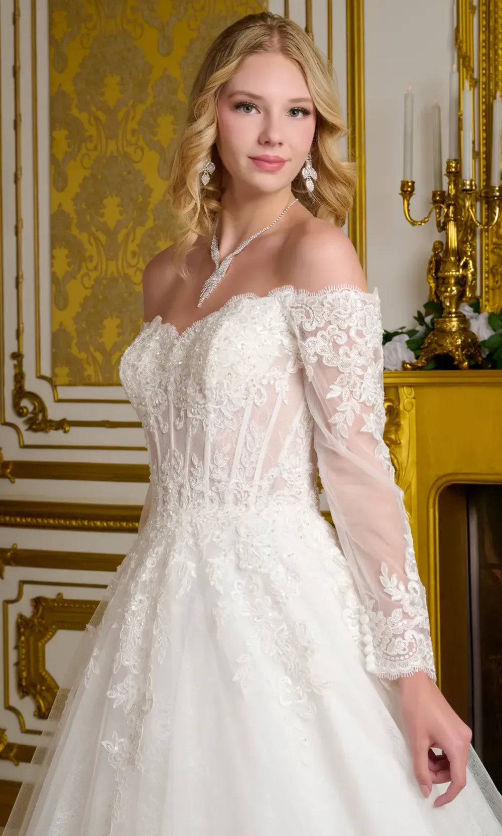 GLS by Gloria Bridal GL3653 - Long Lace, Mesh A-line Dress