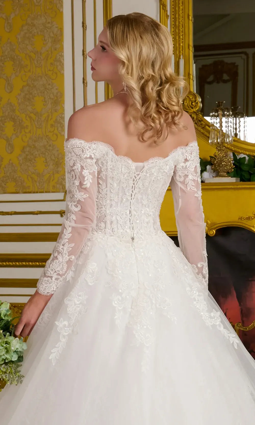 GLS by Gloria Bridal GL3653 - Long Lace, Mesh A-line Dress - Off Shoulder, Long Sleeves, Beaded, Sequin, Embroidery, Lace-Up Back, Scalloped Details, GLS by Gloria Bridal GL3653 - Long Lace, Mesh A-line Dress - Off Shoulder, Long Sleeves, Beaded, Sequin, Embroidery, Lace-Up Back, Scalloped Details,