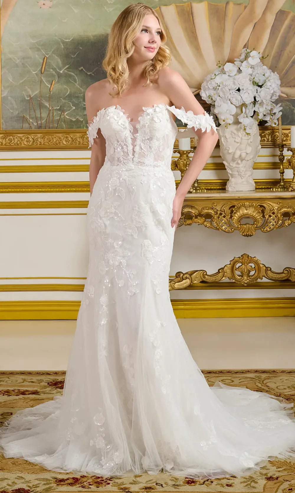 GLS by Gloria Bridal GL3656 - Off Shoulder Lace-Up Back Gown Bridal Dresses