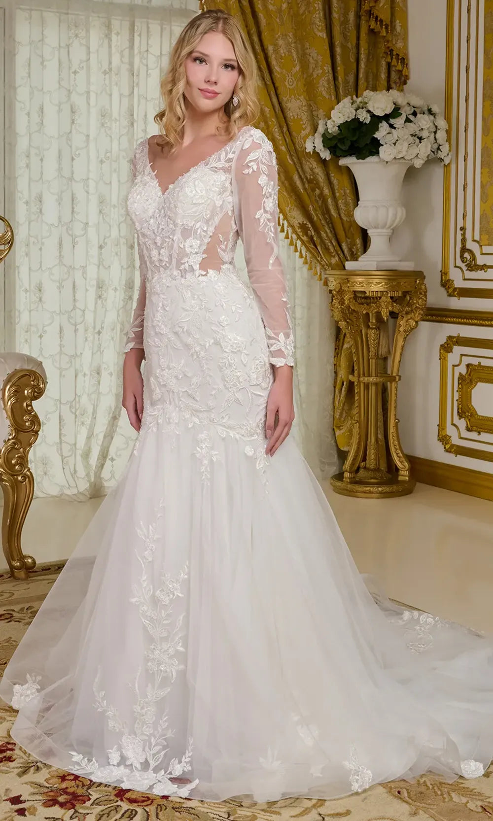 GLS by Gloria Bridal GL3659 - Long Sleeve Embroidered Trumpet Gown Bridal Dresses