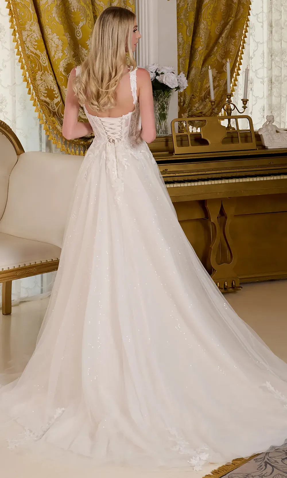GLS by Gloria Bridal GL3662 - Long Mesh A-Line Dress - Sleeveless, Wide Straps, Beaded, Embroidery, Sequin, Lace-Up Back, Sweep Train, Sheer Corset GLS by Gloria Bridal GL3662 - Long Mesh A-Line Dress - Sleeveless, Wide Straps, Beaded, Embroidery, Sequin, Lace-Up Back, Sweep Train, Sheer Corset
