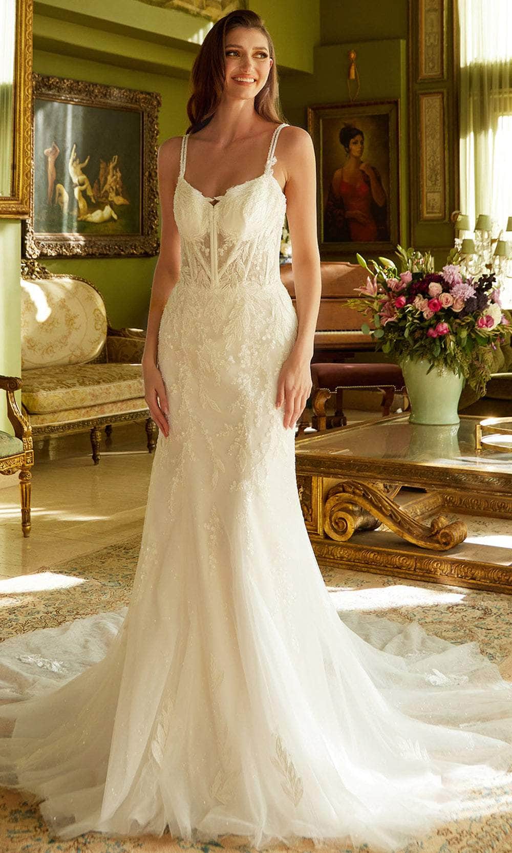 mesh mermaid wedding dress BEATRICE LACE CORSET MERMAID BRIDAL GOWN 12 / Off White