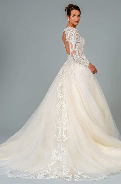 GLS by Gloria - GL1804 Embroidered Plunging V-neck A-line Gown Wedding Dresses