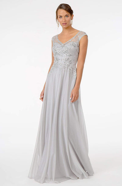 GLS by Gloria - GL1826 Beaded Lace Embroidered Bodice A-Line Gown Mother of the Bride Dresses XS / Silver