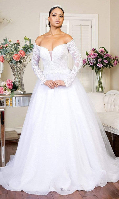 GLS by Gloria - GL1937 Embroidered Long Sleeves A-Line Dress Wedding Dresses