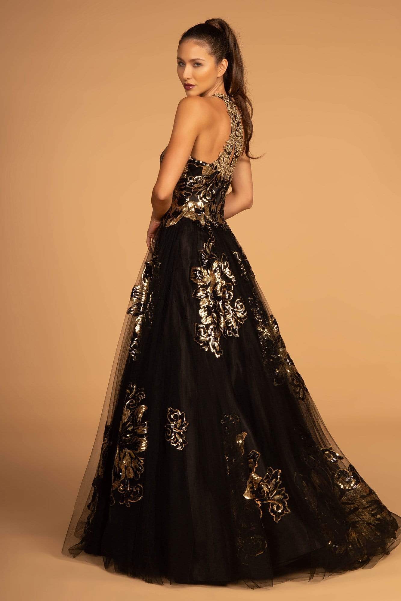 GLS by Gloria - GL2655 Gold Embellished Halter Evening Gown Special Occasion Dress