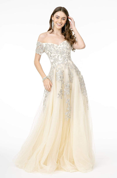 GLS by Gloria - GL2885 Floral Embroidered Mesh Long Gown Prom Dresses XS / Champagne