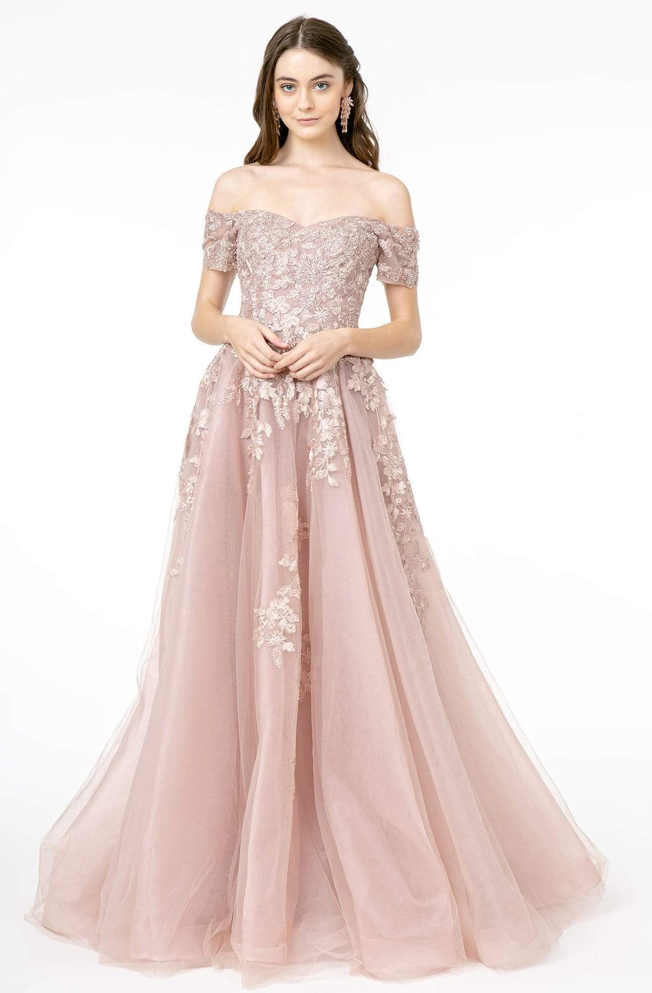 GLS by Gloria - GL2885 Floral Embroidered Mesh Long Gown Prom Dresses XS / Mauve