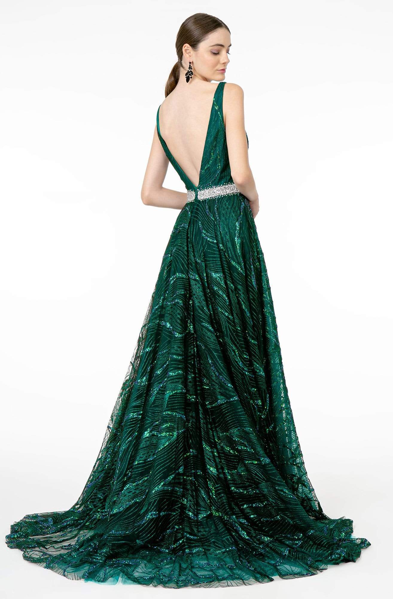 GLS by Gloria - GL2928 Glitter Plunging V-Neck A-Line Dress Evening Dresses