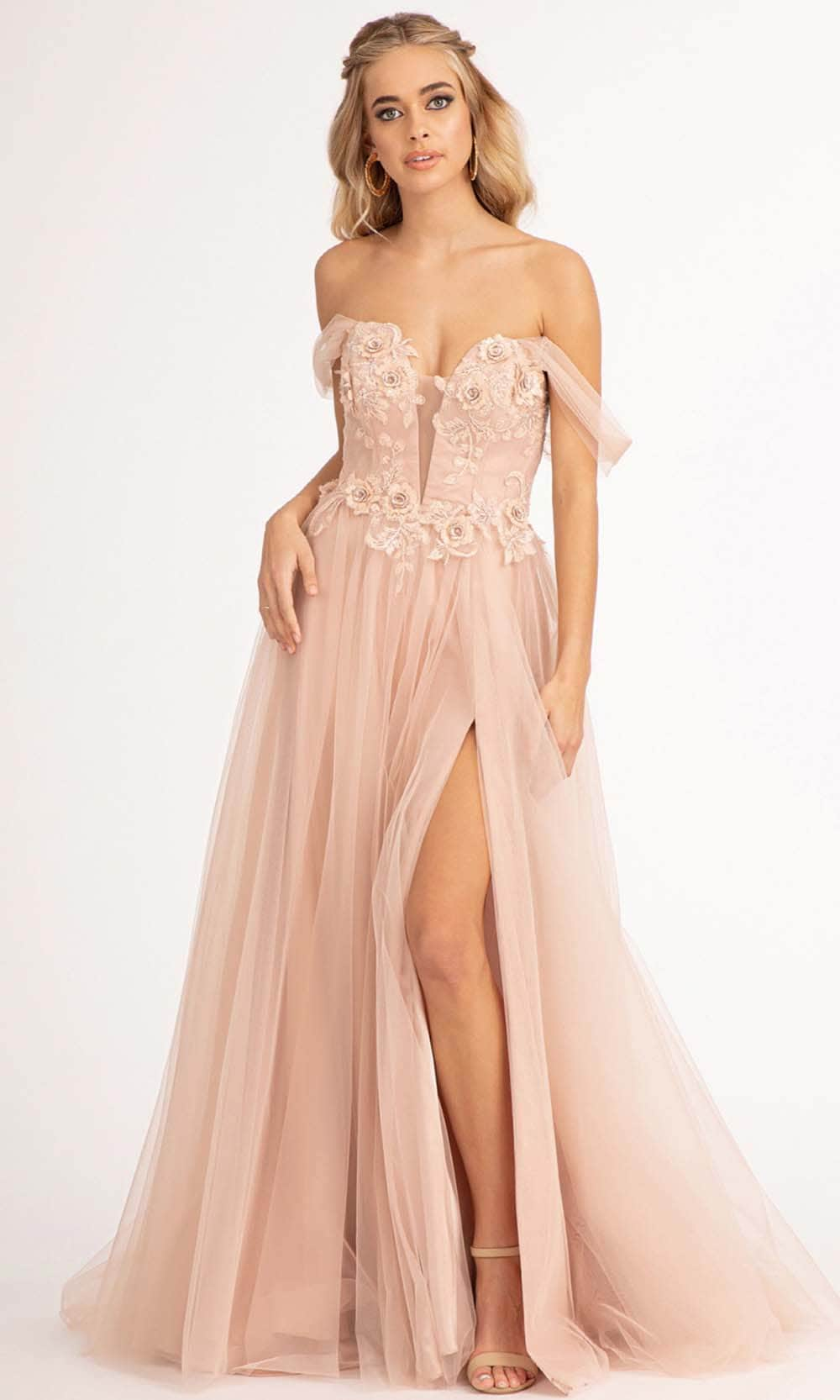 GLS by Gloria GL3007 - Illusion Plunging V-neck Long Gown Special Occasion Dress XS / Rose Gold