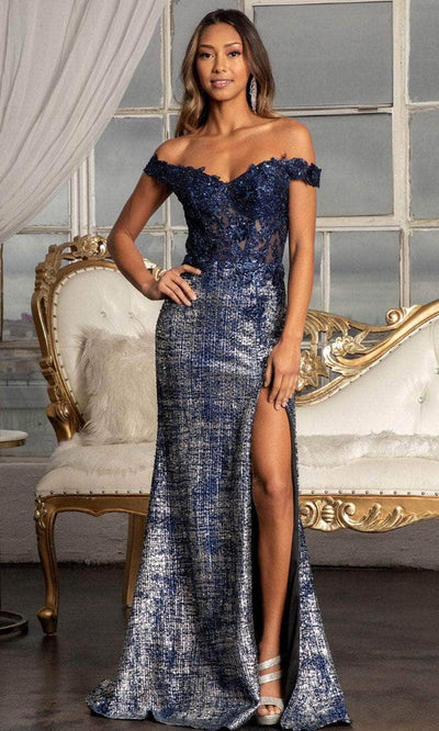 GLS by Gloria GL3024 - Sheer Off Shoulder Formal Gown Special Occasion Dress XS / Navy