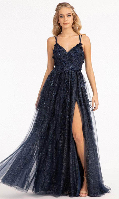 GLS by Gloria GL3033 - Appliqued V-Neck Prom Gown Special Occasion Dress XS / Navy