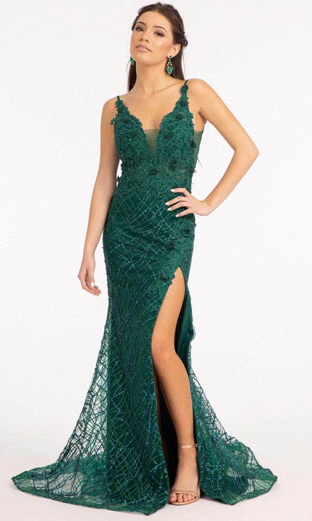 GLS by Gloria GL3042 - Deep V-Neck Sleeveless Evening Gown Special Occasion Dress XS / Green