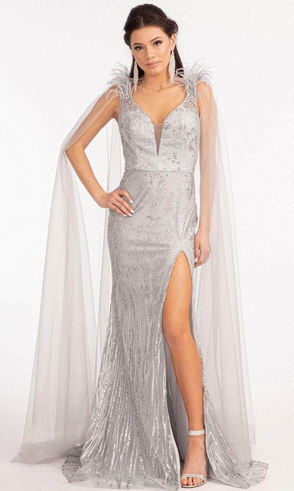 GLS by Gloria GL3047 - Draping Sash Evening Gown Special Occasion Dress XS / Silver