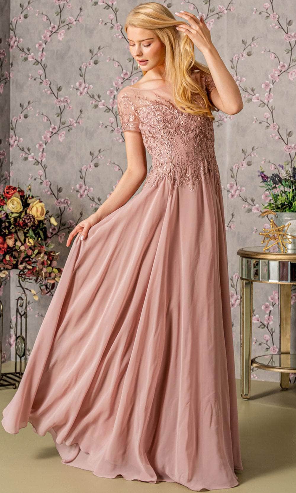 Embroidered Short Sleeve A-line Gown by GLS Gloria GL3362 Dusty Rose / 4XL Embroidered Short Sleeve A-line Gown by GLS Gloria GL3362 Dusty Rose / 4XL