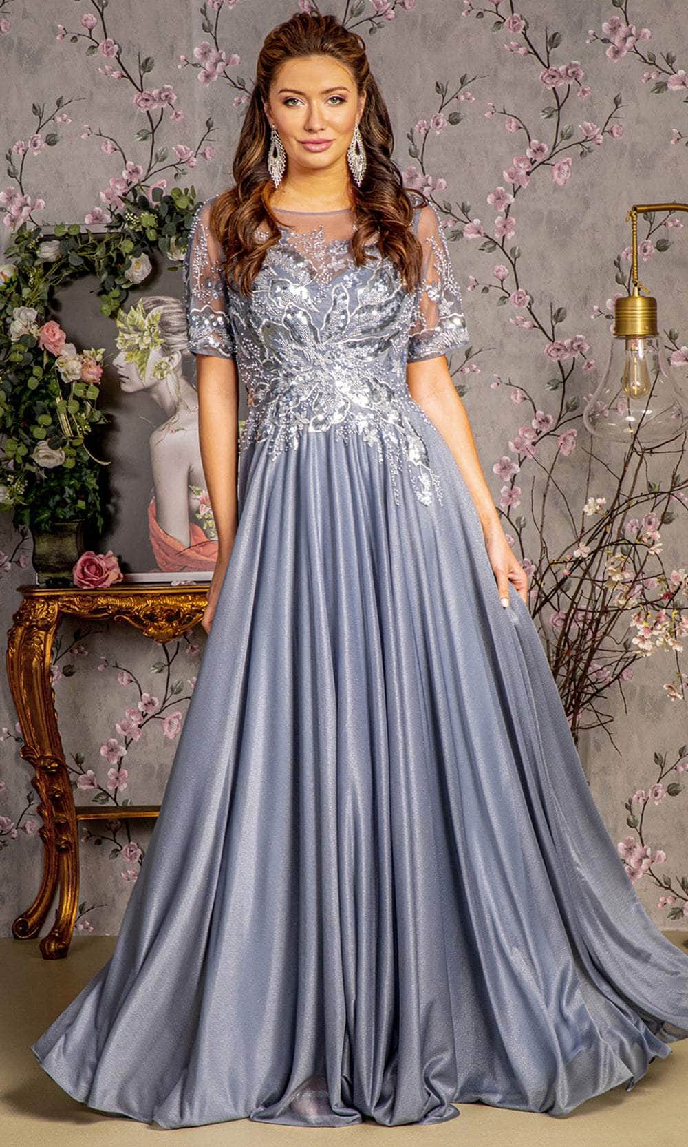 GLS by Gloria GL3444 - Sequins Beads Evening Dress Mother of the Bride Dresses S / Silver