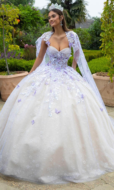 GLS by Gloria GL3501 - Cape Sleeve Sequin Ballgown Quinceanera Dresses