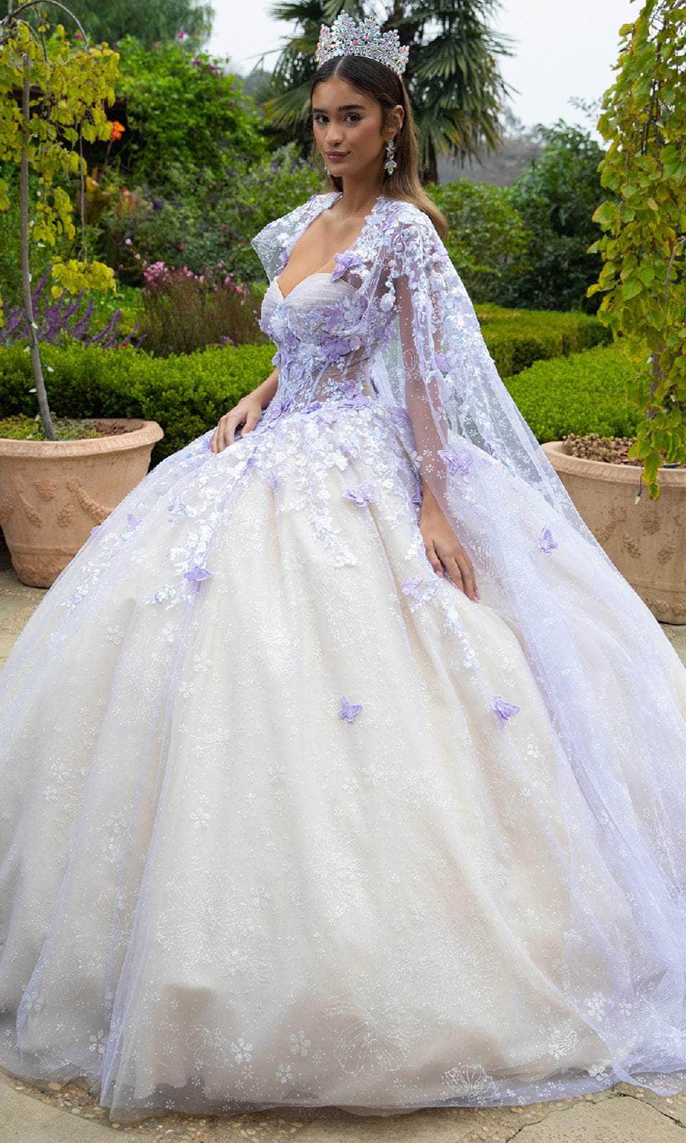 GLS by Gloria GL3501 - Cape Sleeve Sequin Ballgown Quinceanera Dresses
