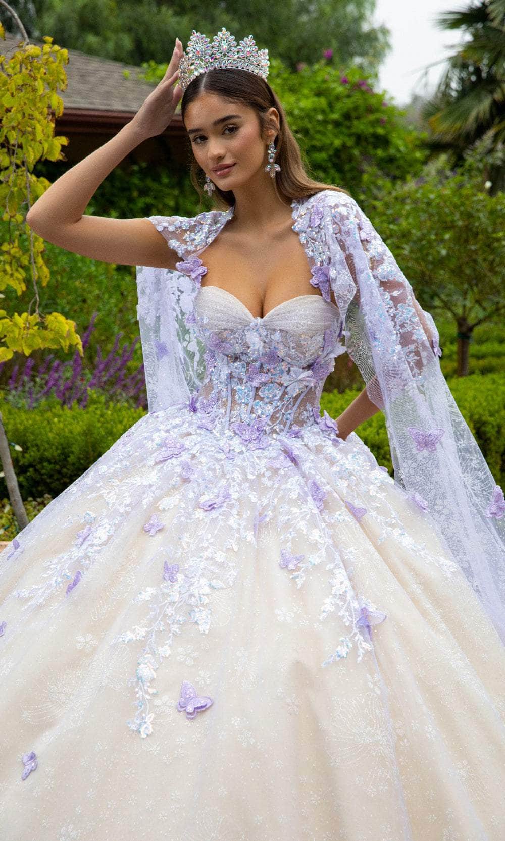 GLS by Gloria GL3501 - Cape Sleeve Sequin Ballgown Quinceanera Dresses
