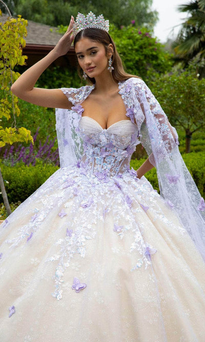 GLS by Gloria GL3501 - Cape Sleeve Sequin Ballgown Quinceanera Dresses