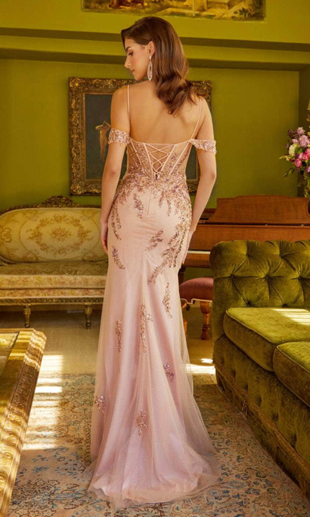 GLS by Gloria GL3543 - Beaded Cold Shoulder Sleeve Prom Gown Prom Dresses
