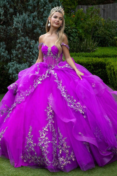 GLS by Gloria GL3548 - Beaded Applique Ruffle Ballgown Quinceanera Dresses