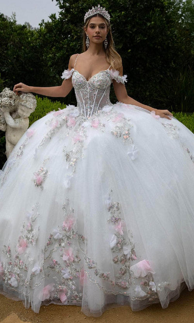 GLS by Gloria GL3553 - Floral Applique Illusion Corset Ballgown Quinceanera Dresses