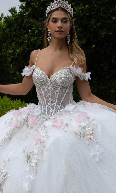 GLS by Gloria GL3553 - Floral Applique Illusion Corset Ballgown Quinceanera Dresses
