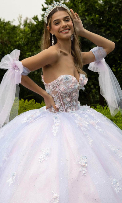 GLS by Gloria GL3570 - Strapless 3D Flower Accent Ballgown Quinceanera Dresses