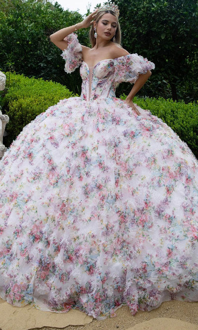 GLS by Gloria GL3609 - Floral Print Corset Bodice Ballgown Quinceanera Dresses