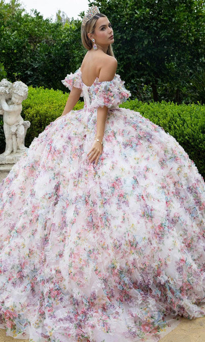 GLS by Gloria GL3609 - Floral Print Corset Bodice Ballgown Quinceanera Dresses